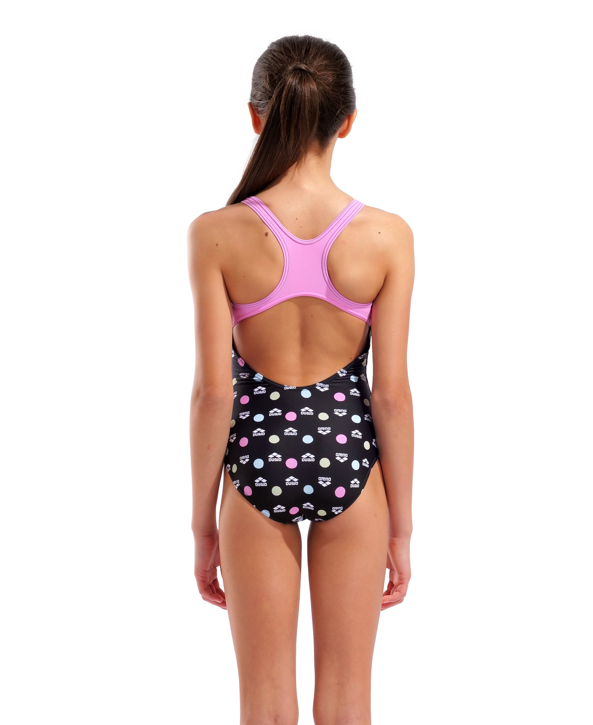 Multiple Dot Swim Pro Back L tyttöjen uimapuku, musta-pinkki