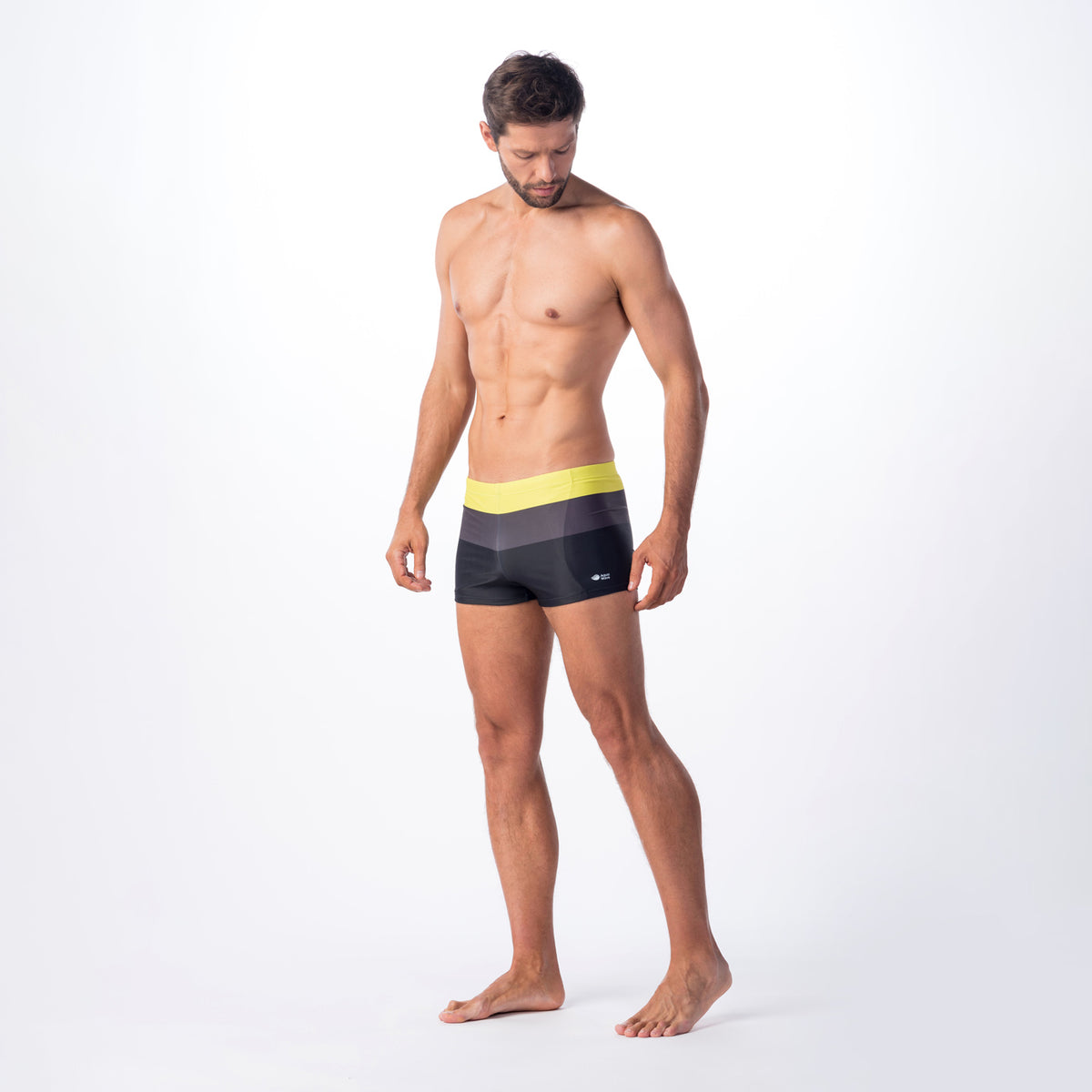 Stripe miesten boxer-uimahousut, keltainen-tummanharmaa-musta