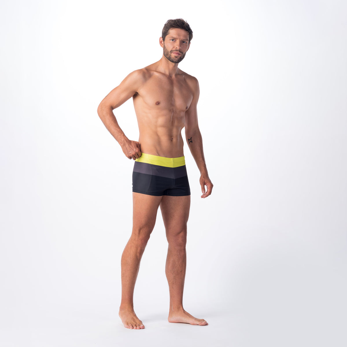 Stripe miesten boxer-uimahousut, keltainen-tummanharmaa-musta