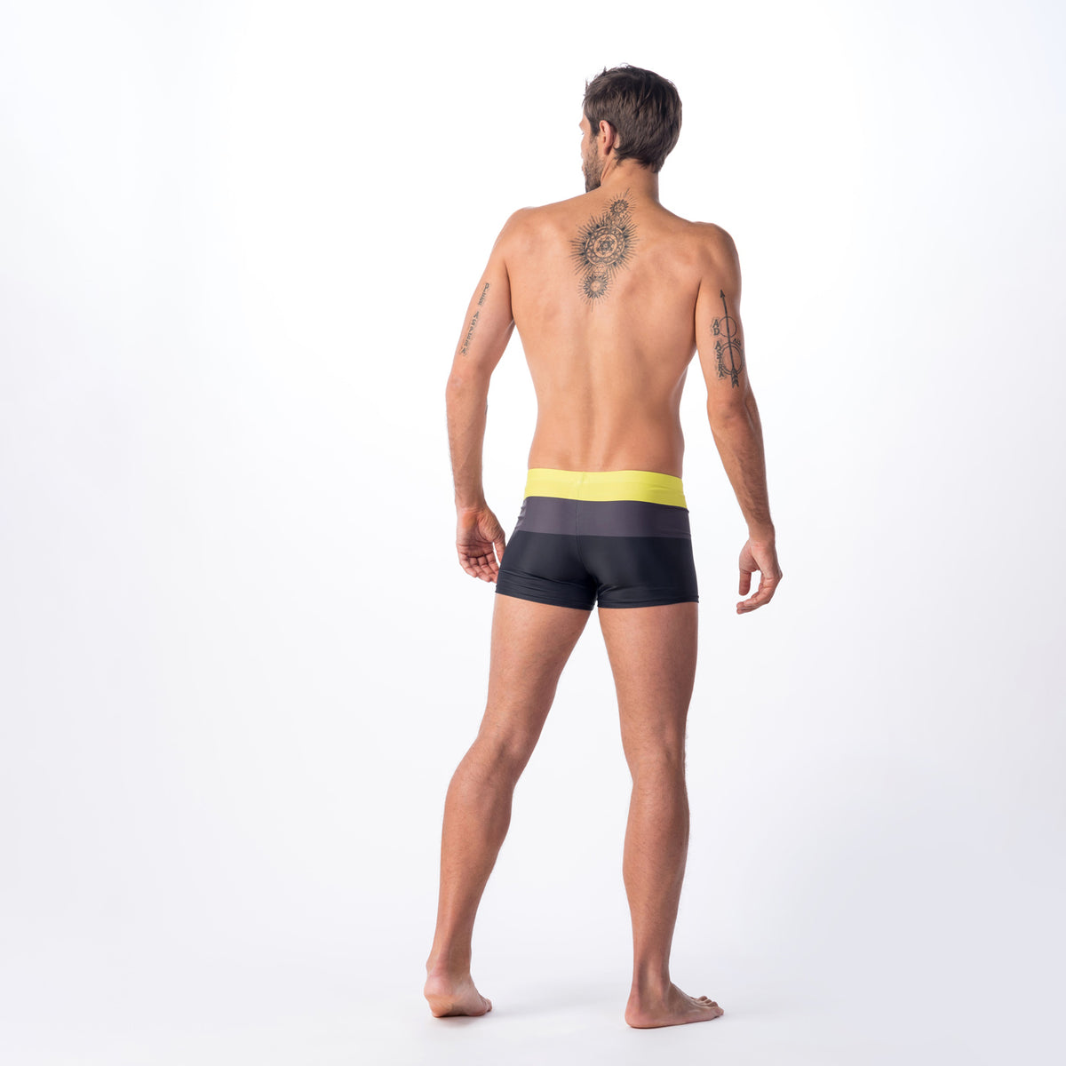 Stripe miesten boxer-uimahousut, keltainen-tummanharmaa-musta