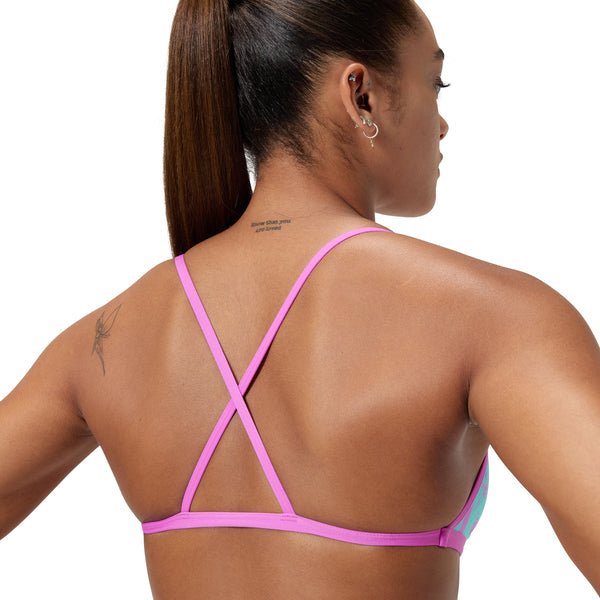 Allover Digital Cross Back Crop Top naisten bikiniyläosa, pinkki - turkoosi - Speedo