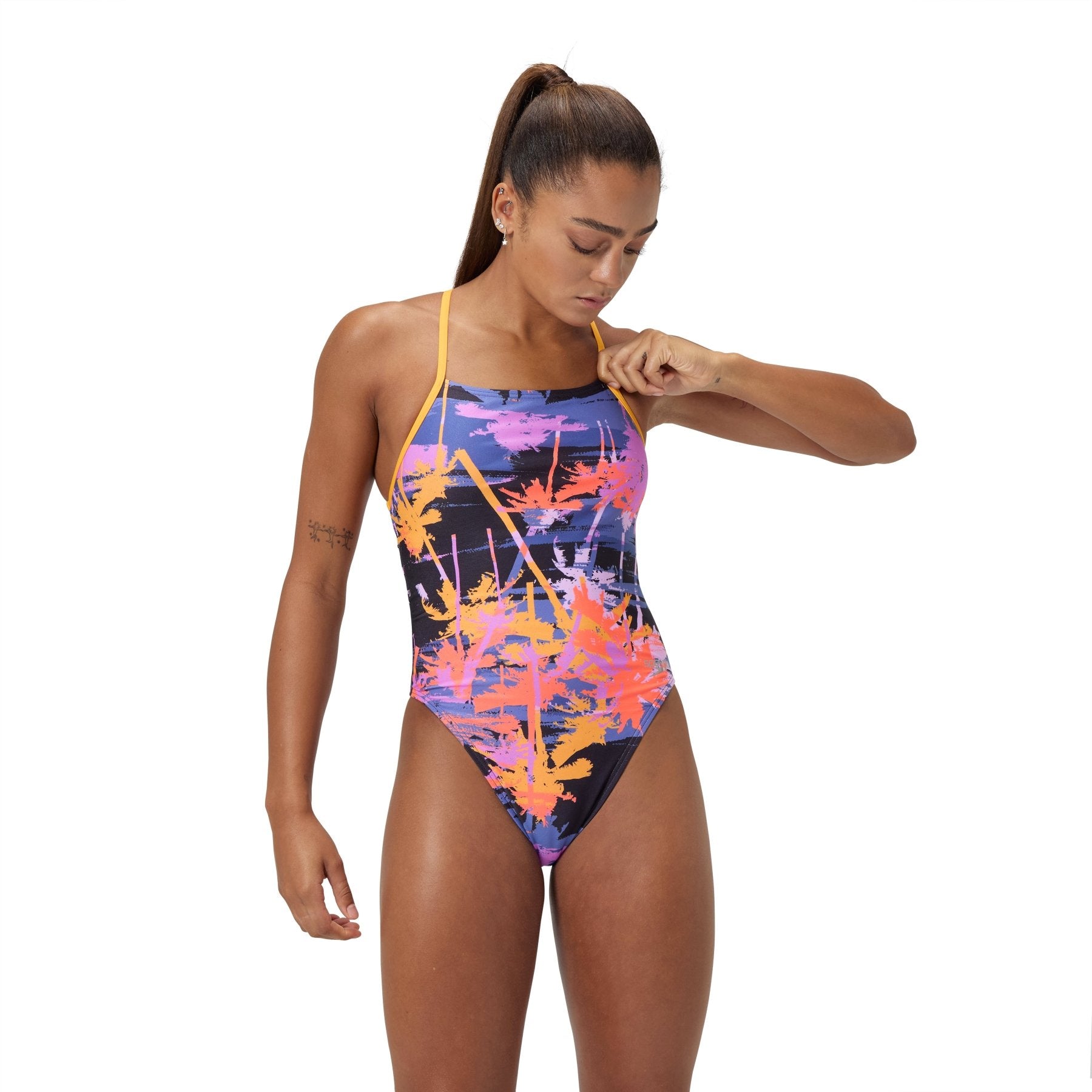 Allover Digital Lattice Tie - Back naisten uimapuku, värikäs - keltainen - Speedo