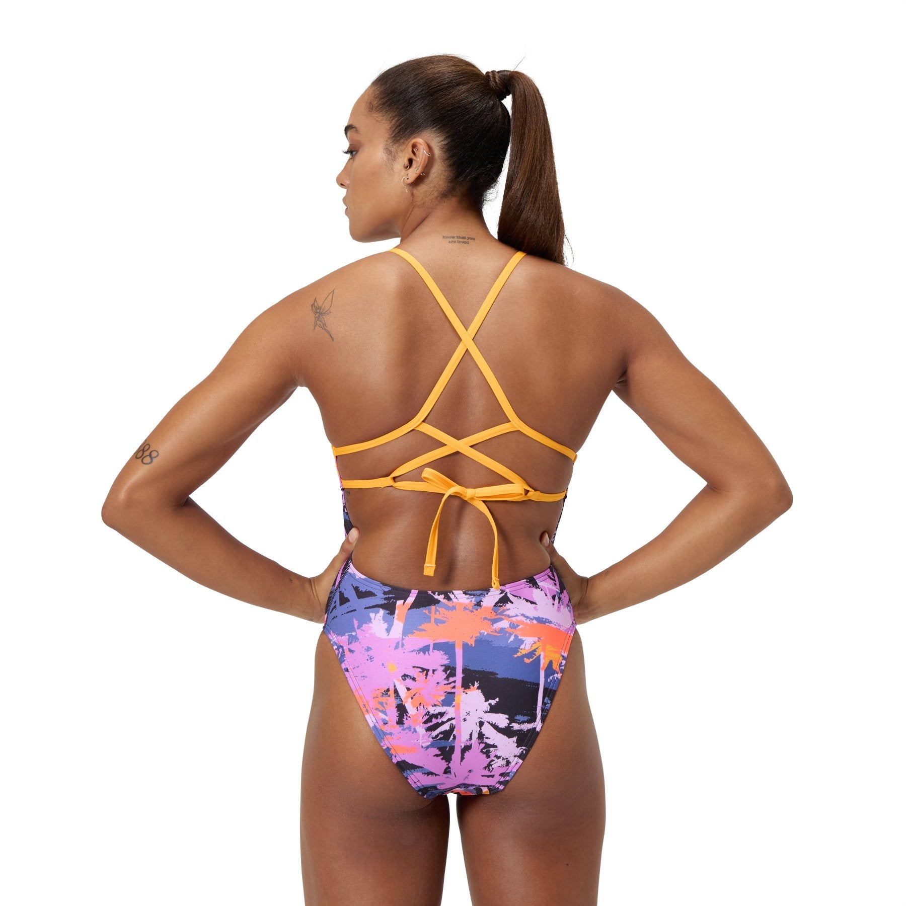 Allover Digital Lattice Tie - Back naisten uimapuku, värikäs - keltainen - Speedo