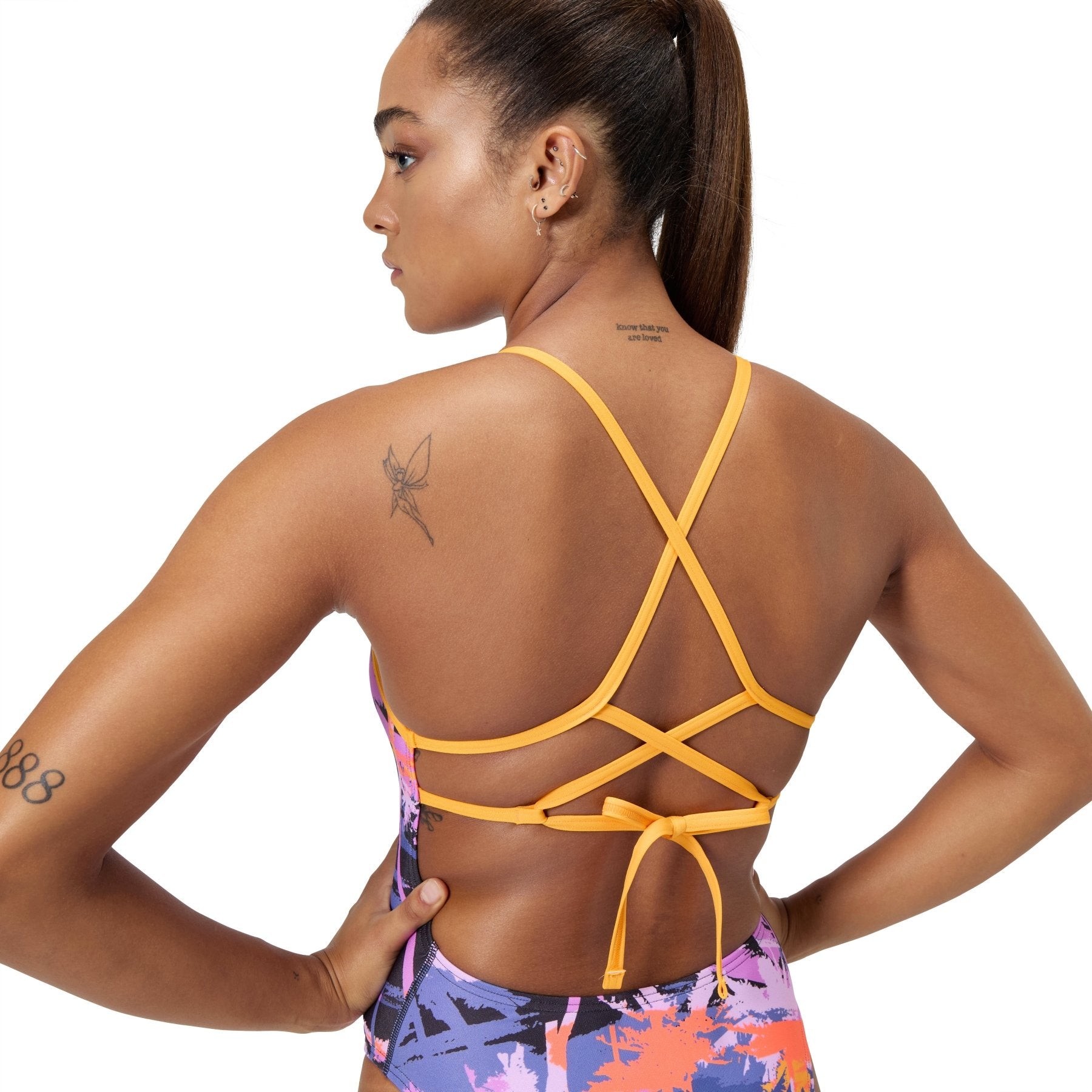 Allover Digital Lattice Tie - Back naisten uimapuku, värikäs - keltainen - Speedo