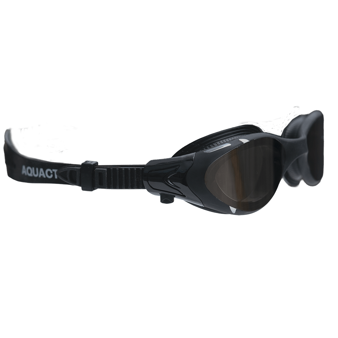 AquaCore Mirror uimalasit, musta-hopea, käytössä uinnin aikana - Aquaction