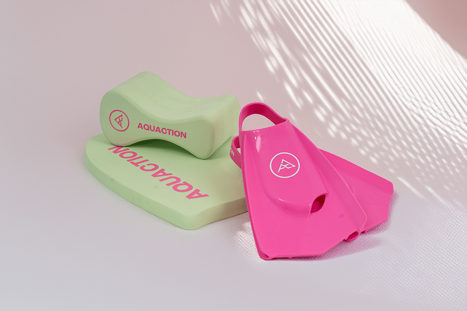 Aquaction tuotepaketti, pinkki - räpylät, uimalauta & uintipullariAquaction.fi