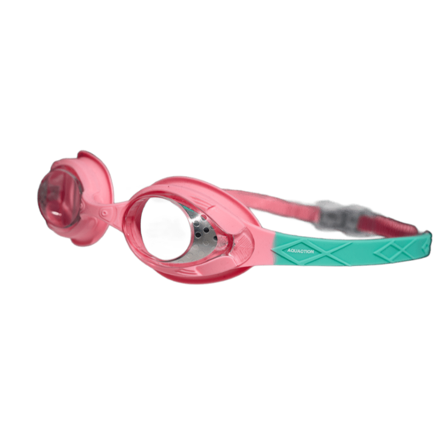 Pinkit AquaKids lasten uimalasit mintun värisellä hihnalla ja kirkkaalla linssillä.