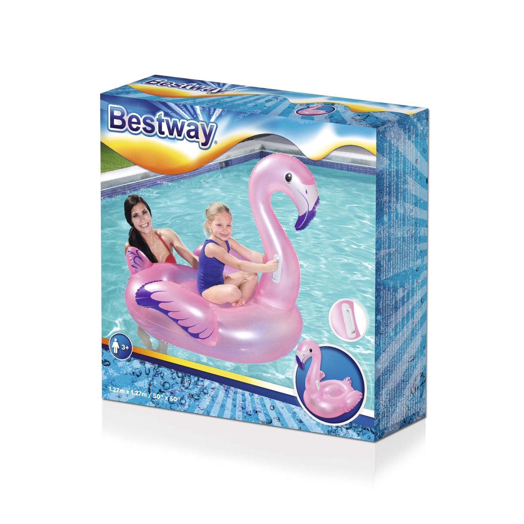Bestway Flamingo - uimapatja 127 x 127 cm – vaaleanpunainen ilmatäytteinen vesilelu kahvoilla - Vesilelut > Uimapatjat > Bestway Flamingo - uimapatjaBestway