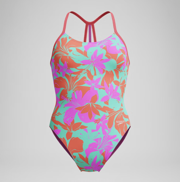 Club Training Printed Lane Line Back tyttöjen uimapuku, turkoosi - lilaSpeedo