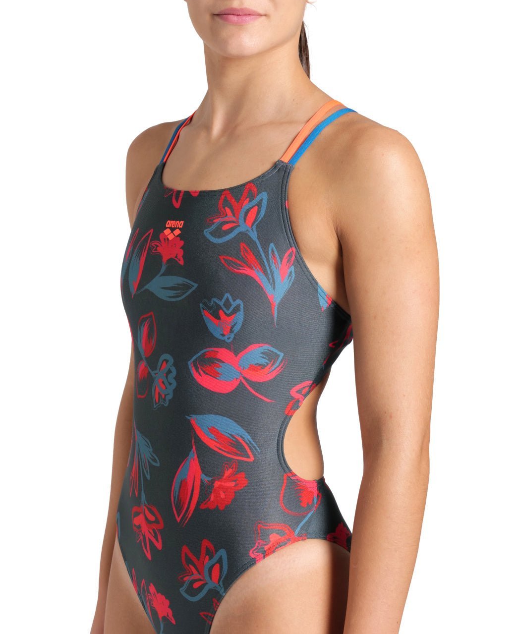 Floral Lace Plus Back naisten uimapuku, vihreä - koralli - Arena