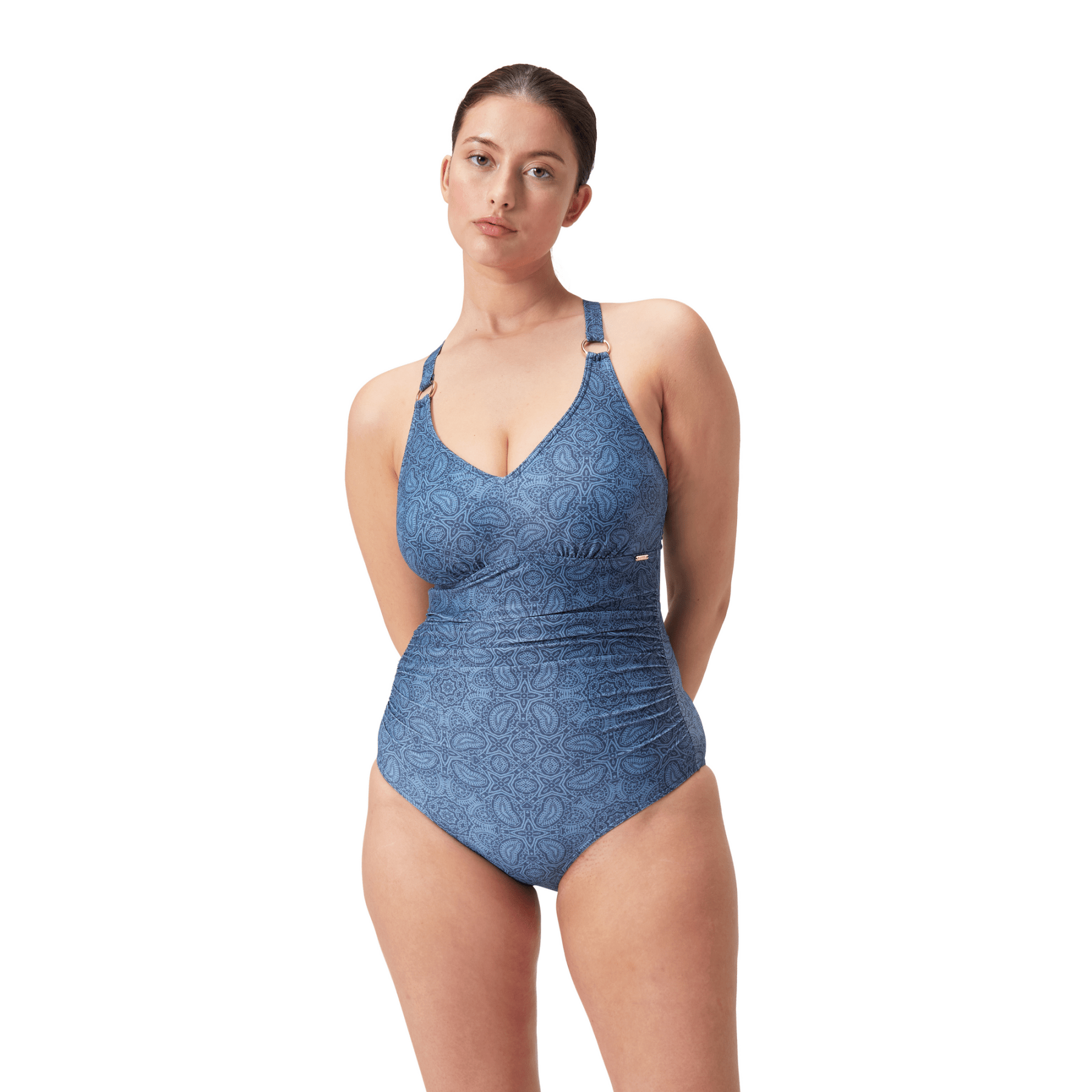 Shaping Printed V Neck naisten uimapuku, sininenSpeedo