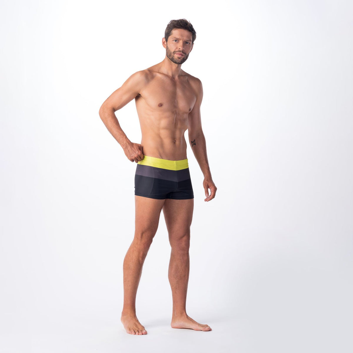 Stripe miesten boxer-uimahousut, keltainen-tummanharmaa-musta