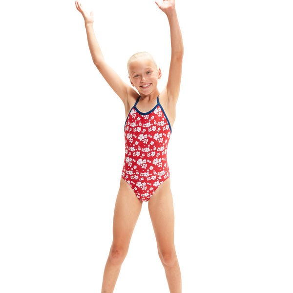 Allover V - back tyttöjen uimapuku, puna - valkoinenSpeedo